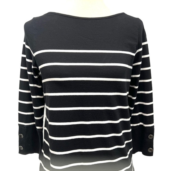 J. Jill Striped Knit Tie Back Black & White Top Womens Medium - Picture 4 of 12